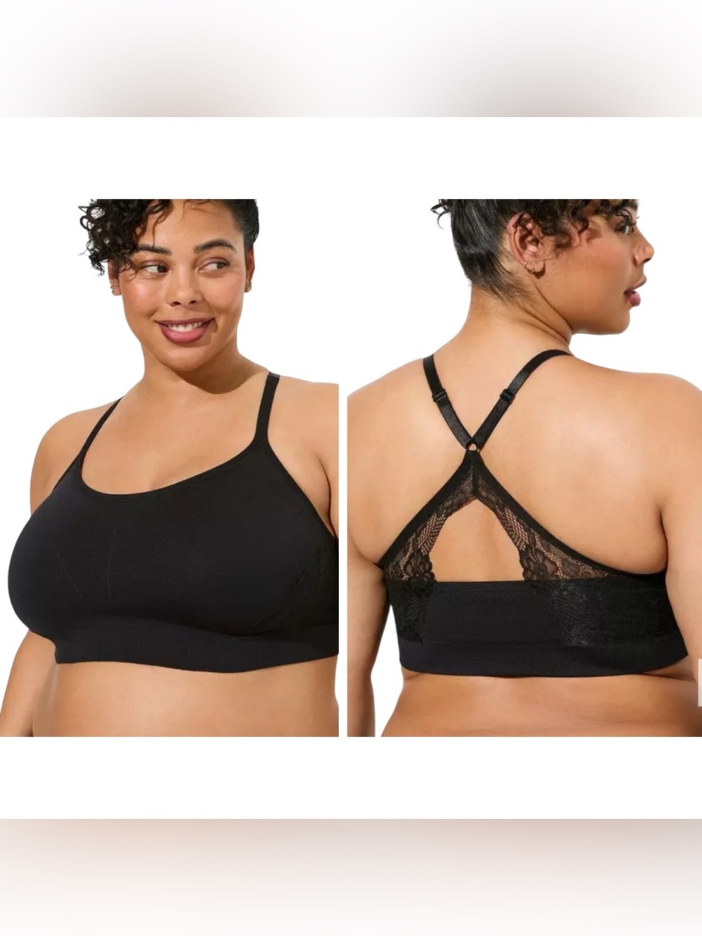 Torrid Unlined Seamless racerback bralette black lace size 2(18/20)
